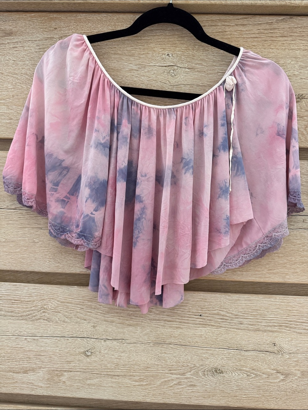 Miss Elaine Pink and Lavender Tie-Dye RAW HEM blouse